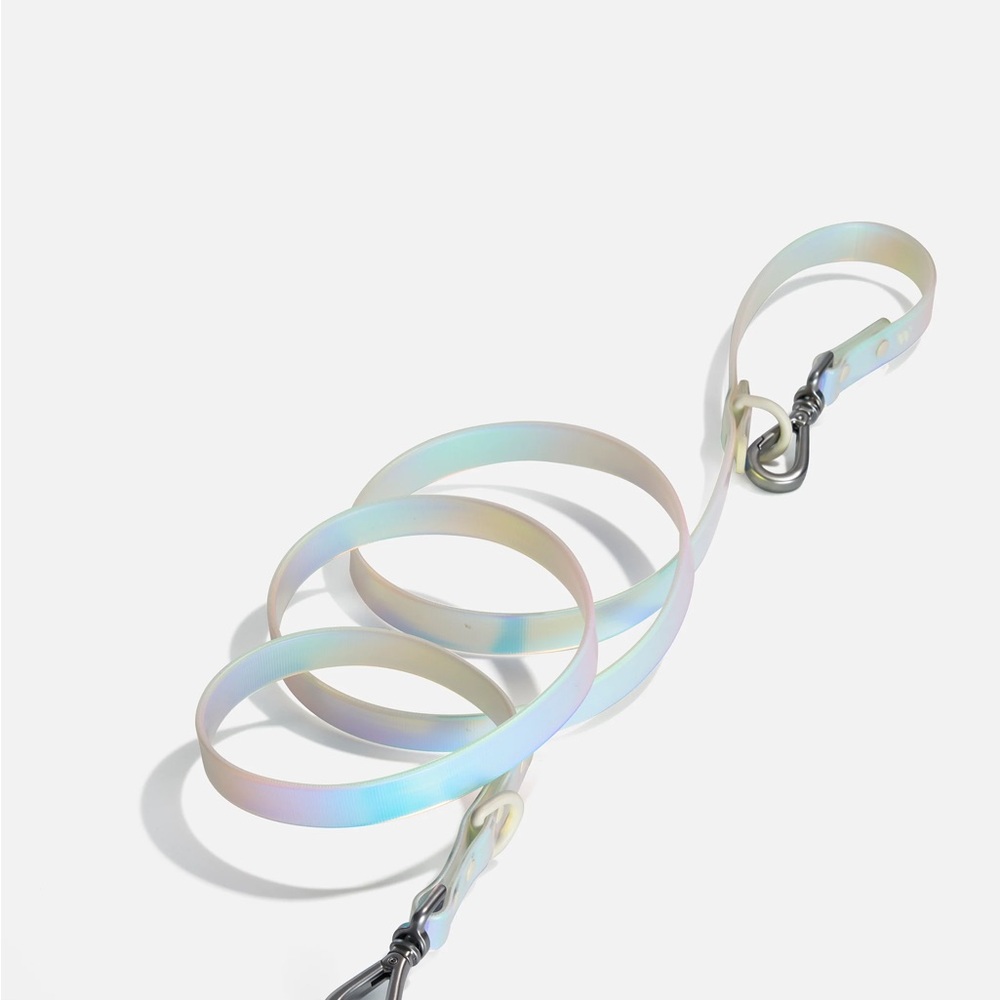 Wild One Dog Leash in Holographic White, two length options in one.